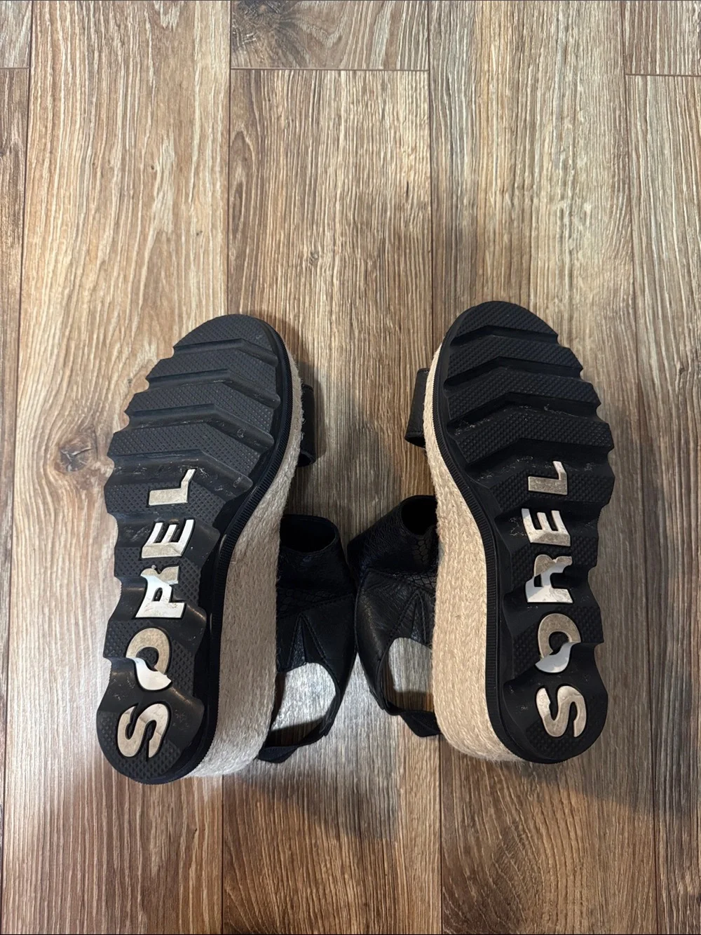Sorel Black Espadrille Wedge Slingback Sandals